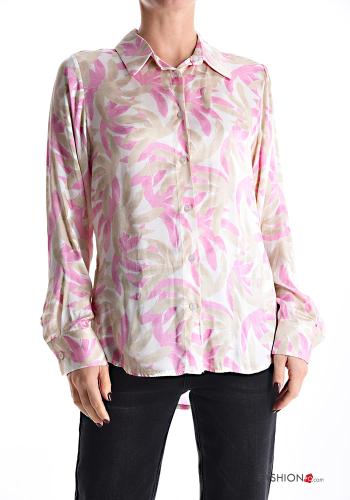 Camicia maniche lunghe con colletto Fantasia con foglie con bottoni - ph 1