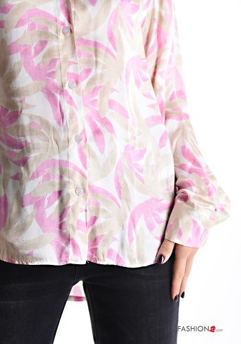 Camicia maniche lunghe con colletto Fantasia con foglie con bottoni - ph 4