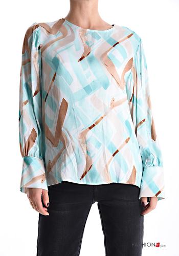 Abstract print long sleeve crew neck Blouse