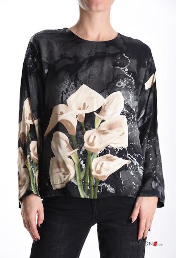 Blouse manches longues col rond à Imprimé Floral - ph 1