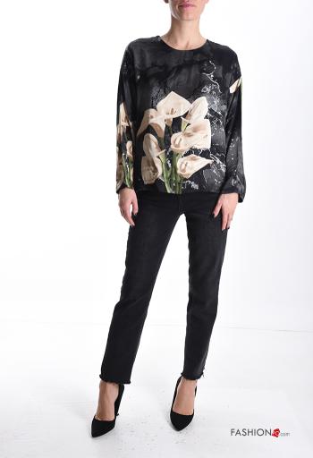 Blouse manches longues col rond à Imprimé Floral - ph 5