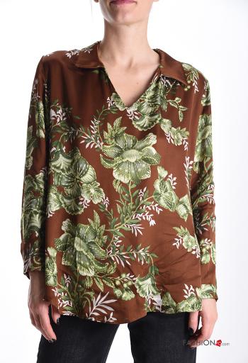 Blumenmuster lange ärmel Bluse mit V-Ausschnitt - ph 1