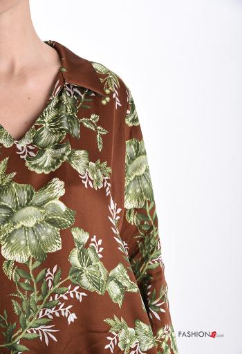 Blumenmuster lange ärmel Bluse mit V-Ausschnitt - ph 4