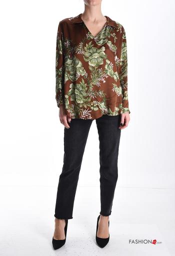 Blumenmuster lange ärmel Bluse mit V-Ausschnitt - ph 5
