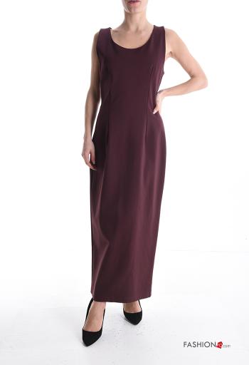 sleeveless crew neck long Dress with zip with split