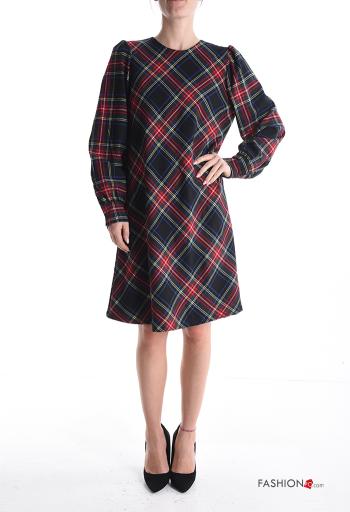 Abito al ginocchio maniche a palloncino girocollo Fantasia tartan con bottoni - ph 1