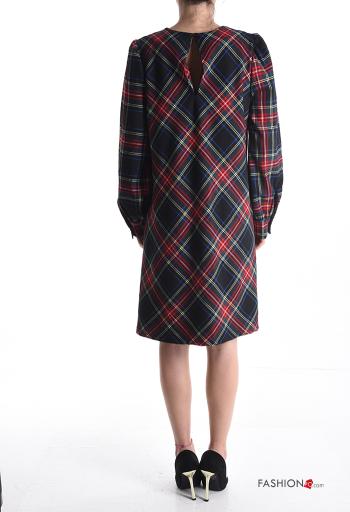Abito al ginocchio maniche a palloncino girocollo Fantasia tartan con bottoni - ph 2