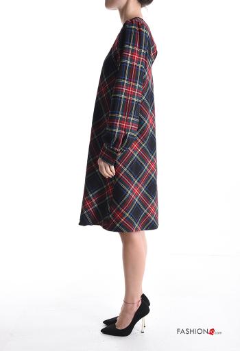 Abito al ginocchio maniche a palloncino girocollo Fantasia tartan con bottoni - ph 3