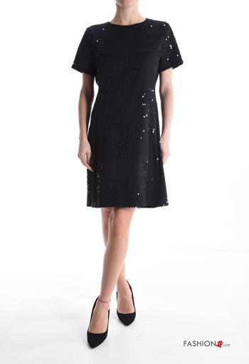 Abito al ginocchio maniche corte girocollo con paillettes con zip - ph 1