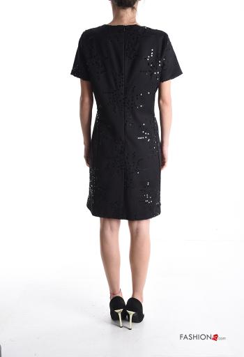 Abito al ginocchio maniche corte girocollo con paillettes con zip - ph 2