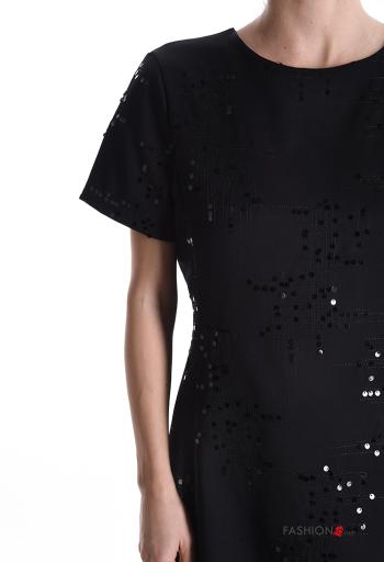 Abito al ginocchio maniche corte girocollo con paillettes con zip - ph 4
