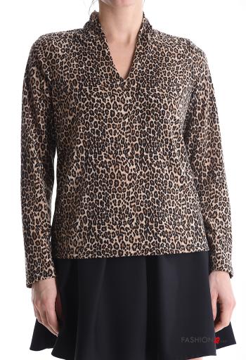 Maglietta a manica lunga Fantasia animalier scollo a V