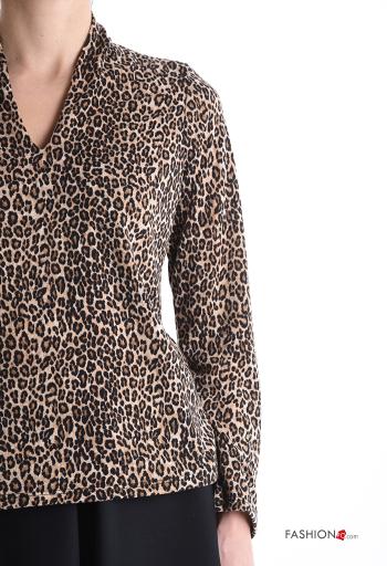 Maglietta a manica lunga Fantasia animalier scollo a V - ph 4
