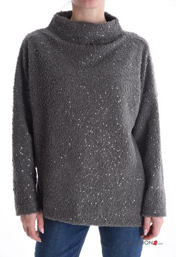 Maglione maniche lunghe con paillettes a collo alto - ph 1