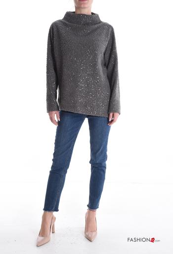 Maglione maniche lunghe con paillettes a collo alto - ph 5