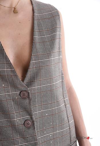 Smanicato Fantasia tartan scollo profondo con paillettes con bottoni - ph 4