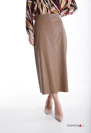 faux leather Longuette high waist Skirt with zip