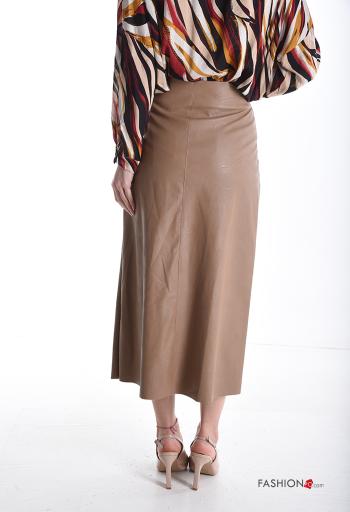 faux leather Longuette high waist Skirt with zip - ph 2