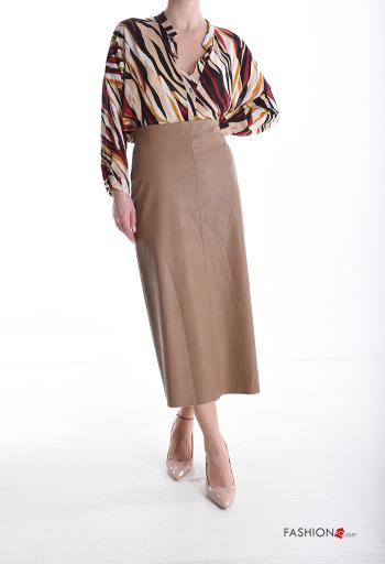 faux leather Longuette high waist Skirt with zip - ph 5