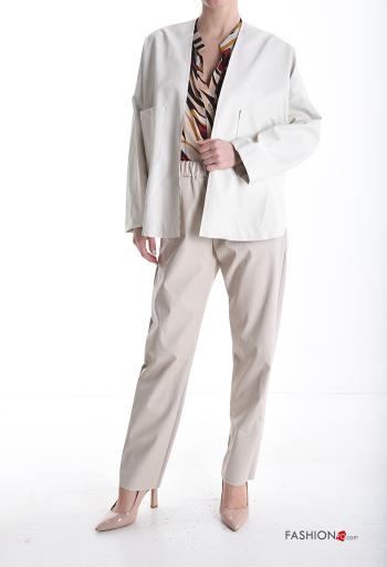 Veste manches longues faux cuir au bord brut avec poches sans doublure - ph 5