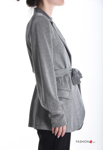 long sleeve Jacket with fabric belt with shoulder pads without lining - ph 3