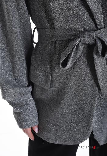 long sleeve Jacket with fabric belt with shoulder pads without lining - ph 4