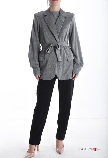 long sleeve Jacket with fabric belt with shoulder pads without lining - ph 5