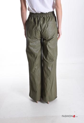 faux leather wide leg Cotton Trousers with pockets with elastic - ph 2