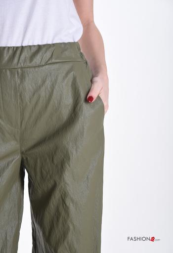 faux leather wide leg Cotton Trousers with pockets with elastic - ph 4