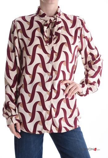 Chemise manches longues Imprimé optical à boutons avec noeud