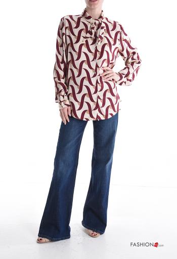 Chemise manches longues Imprimé optical à boutons avec noeud - ph 5