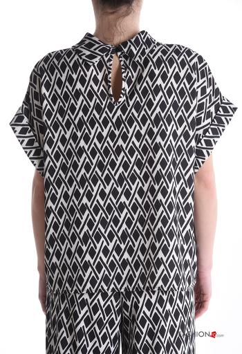 Geometrisches Muster kurze ärmel mit kragen Bluse - ph 2