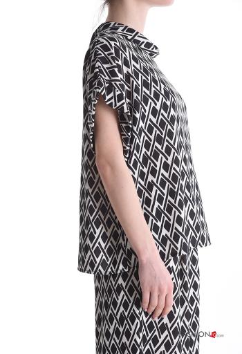 Geometrisches Muster kurze ärmel mit kragen Bluse - ph 3