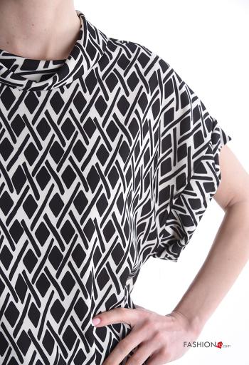 Geometrisches Muster kurze ärmel mit kragen Bluse - ph 4