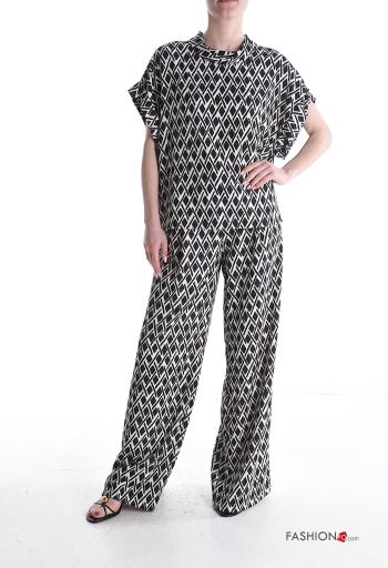 Geometrisches Muster kurze ärmel mit kragen Bluse - ph 5