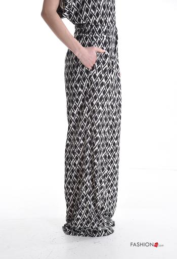 Pantalone wide leg lungo Fantasia geometrica con tasche con bottoni con zip - ph 3