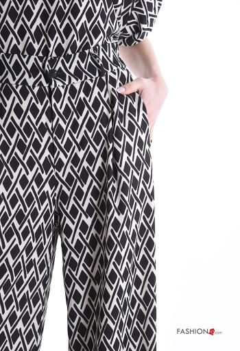 Pantalone wide leg lungo Fantasia geometrica con tasche con bottoni con zip - ph 4