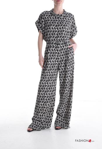 Pantalone wide leg lungo Fantasia geometrica con tasche con bottoni con zip - ph 5