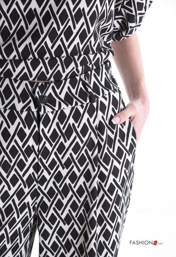 Geometric pattern short sleeve long wide leg Co-ord with buttons with zip with pockets - ph 4