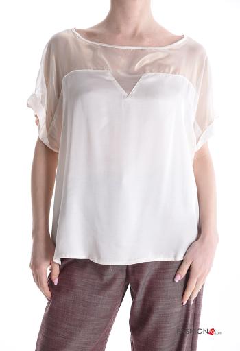 Blusa girocollo tulle maniche corte