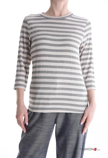 Striped Ribbed crew neck Long sleeved top - ph 1