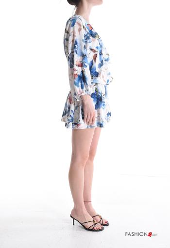 Abito maniche lunghe Fantasia floreale con elastico con balze scollo a V - ph 3