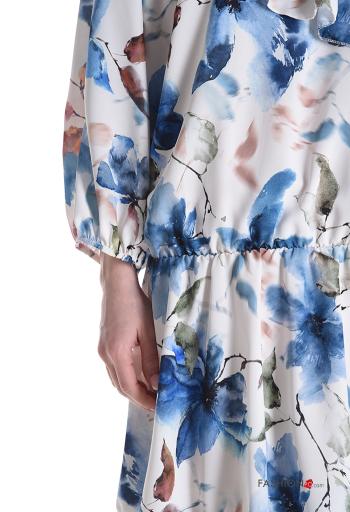 Abito maniche lunghe Fantasia floreale con elastico con balze scollo a V - ph 4
