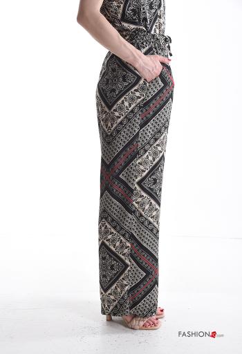 Patterned wide leg Trousers with pockets with elastic - ph 3