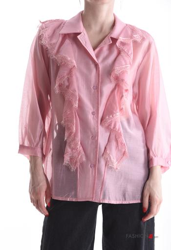 Camicia con colletto pizzo maniche lunghe con balze con bottoni - ph 1