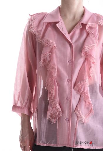 Camicia con colletto pizzo maniche lunghe con balze con bottoni - ph 4