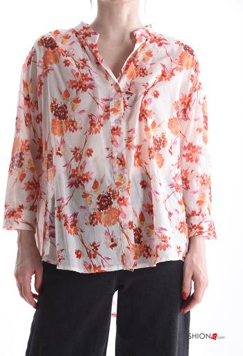 Camicia in Cotone maniche lunghe Fantasia floreale con bottoni