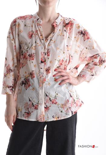 Camicia in Cotone maniche lunghe Fantasia floreale con bottoni