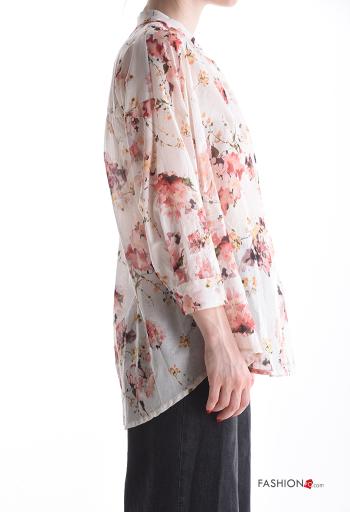 Camicia in Cotone maniche lunghe Fantasia floreale con bottoni - ph 3