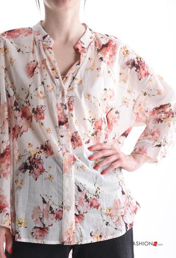 Camicia in Cotone maniche lunghe Fantasia floreale con bottoni - ph 4
